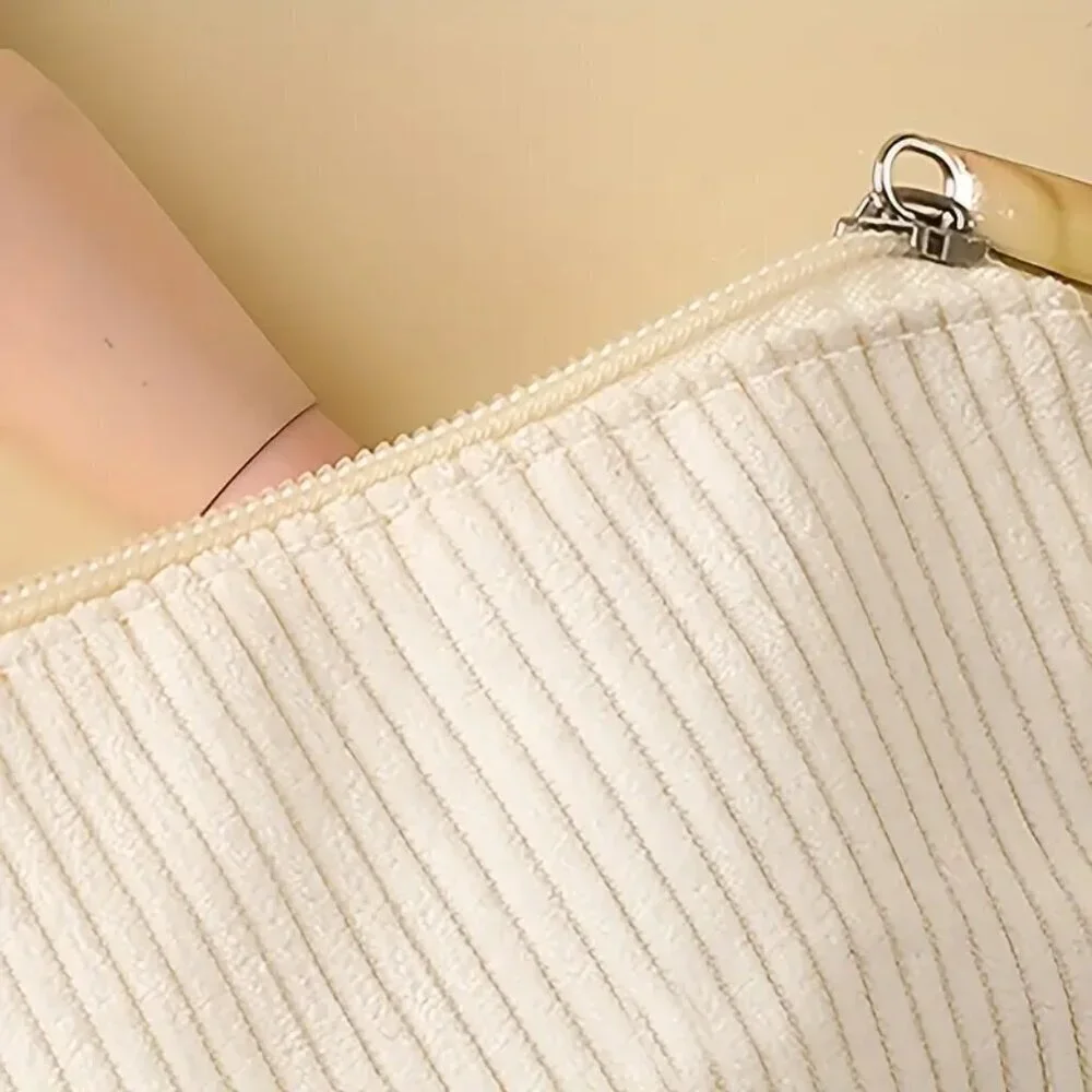 Red Love Print Corduroy Makeup Bag